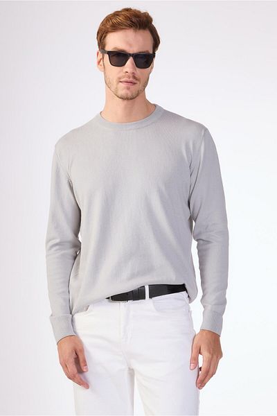 Dufy Gray Plain Men's Knitwear - Slim Fit