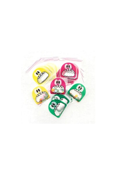 Eliz Party Karışık Renk Canavar Desenli Bantlı Şeffaf Jelatin Poşet 10X15 cm ...