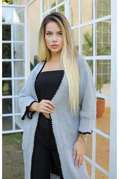 STILVANA Long cardigan shepherd stitch gray