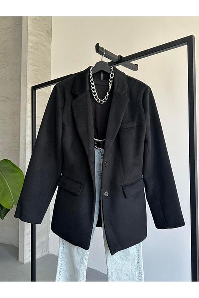 FERZOLAİO Straight Cut Black Blazer Jacket