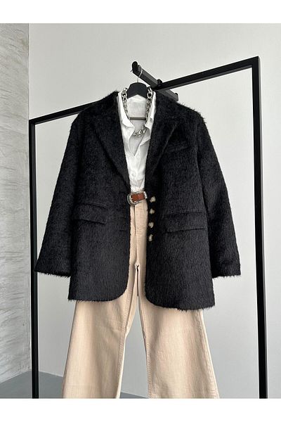 FERZOLAİO Black Cashmere Blazer Jacket with 4 Buttons