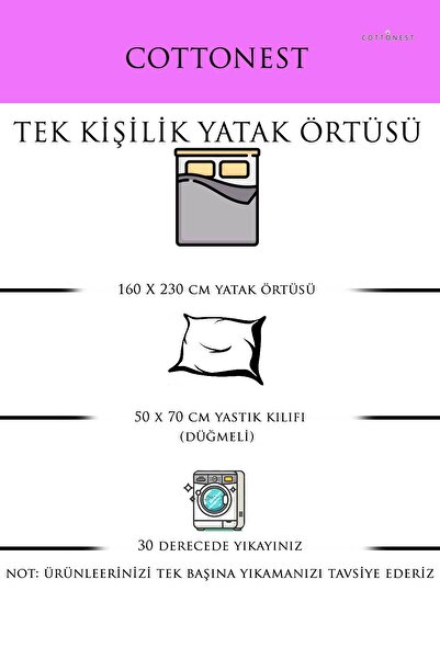 Cottonest Tek Kişilik Yatak Örtüsü 1 Adet Yastık Kılıfı