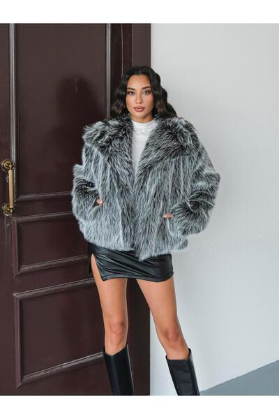 FERZOLAİO Luna Gray Oversize Fur Jacket