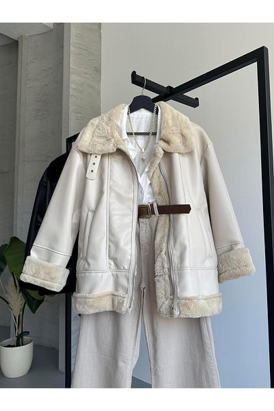 FERZOLAİO Shiny Beige Leather Jacket