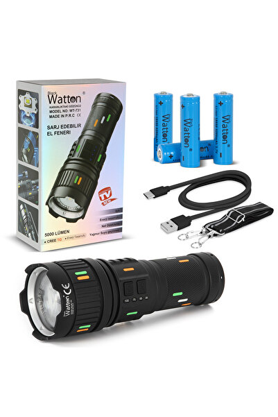 Watton 5000 LÜMEN CREE TG LED ŞARJ GÖSTERGELİ EL FENERİ WT-731