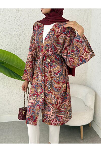 Modamorfo Ethnic Pattern Modal Kimono with Tie Waist - Pink