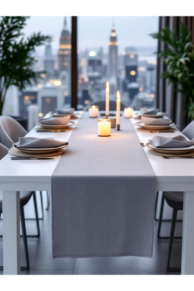 JACA Puff Scuba Fabric Textured Worry-Free Stain-Proof Long Runner Tablecloth and Napkin Set
