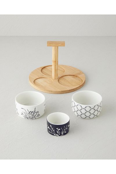 English Home Floral Dreams Stoneware 4 Piece Presentation Bowl 20 cm White - Navy Blue