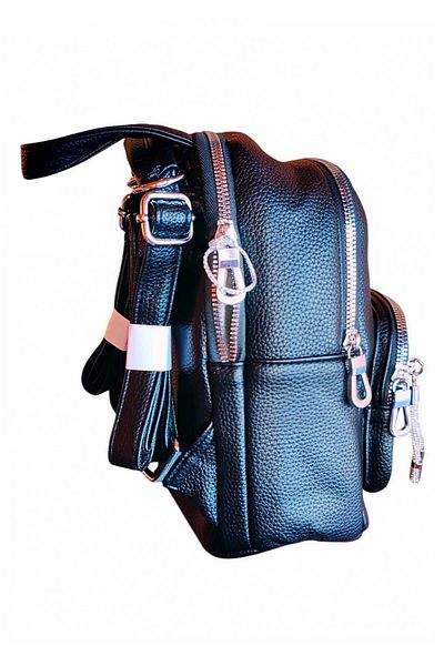 OEM Women's black eco-leather backpack - elegant, modern, 5 compartments