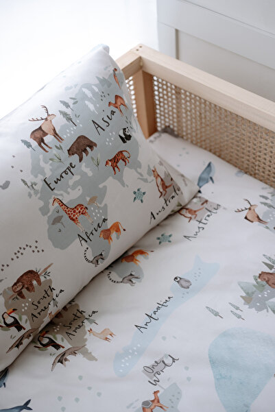 NOU Animal Map Organic Montessori Bedding Set with Sheets (100X200 - 50X70 -8...