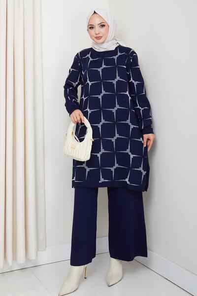 BisuModa Σετ παντελόνι τουνίκ με λεπτομέρεια από πλέγμα