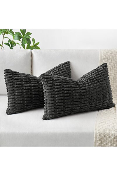 MIULEE Fețe de pernă decorative 30x50 cm 2 buc gri închis