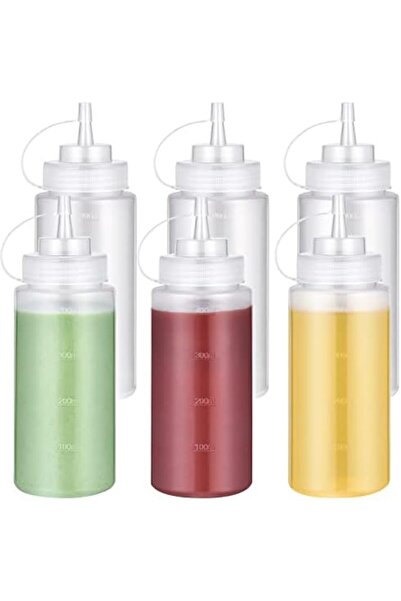 Generic 16 OZ Condiment Squeeze Bottles with Twist on Caps and Measurement, Leakproof Squirt Reusabl