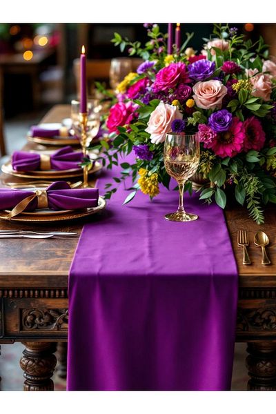 JACA Puff Scuba Fabric Textured Worry-Free Stain-Proof Long Runner Tablecloth and Napkin Set