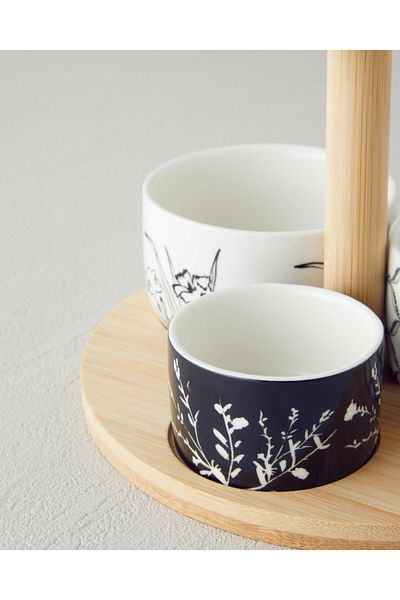 English Home Floral Dreams Stoneware 4 Piece Presentation Bowl 20 cm White - Navy Blue