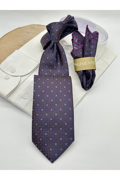 Gutiero Brown Patterned Classic Tie with Handkerchief