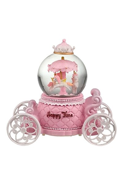 velve Glob muzical tip caleasca, cu rasina si carusel in interior, 17x14 cm, Roz