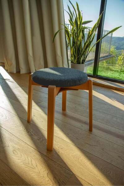 unboxdeco ARC Yuvarlak Puf Tabure Masif Kayın Ayaklı Antrasit