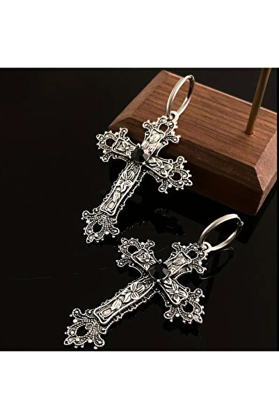 Chic Charms Gümüş Renkli Metal Büyük Haç Küpe Gotik Küpe