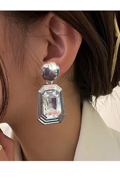 CAŞ DEKORASYON Silver Color Jewelled Earrings (Pair)