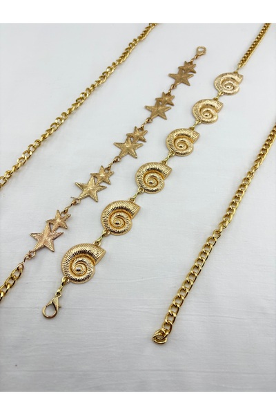 Z&M COLLECTION BAG SHOPPİNG Women's Gold Metal Chain Detailed Fashion 2-Piece Belt Set