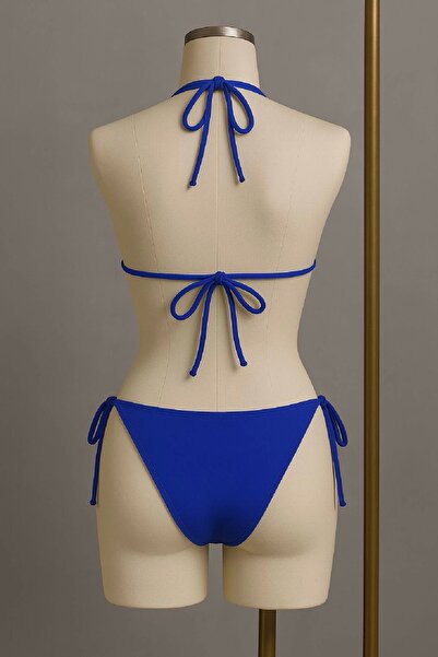 GiyimCity Kadın Mavi Yandan ve Boyundan Bağlamalı Bikini Mayo Takımı