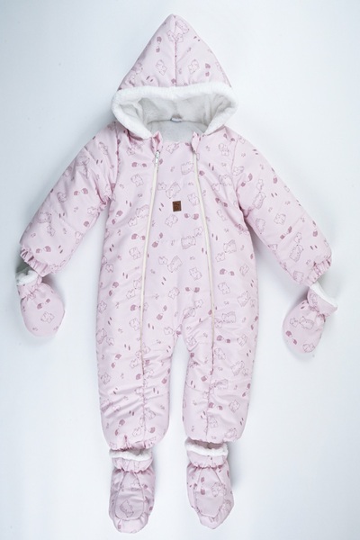 PODİUM GİYİM Trend Special Series Cute Animal Pattern Winter Removable Foot/Gloves Hooded Cosmonaut Jumpsuit