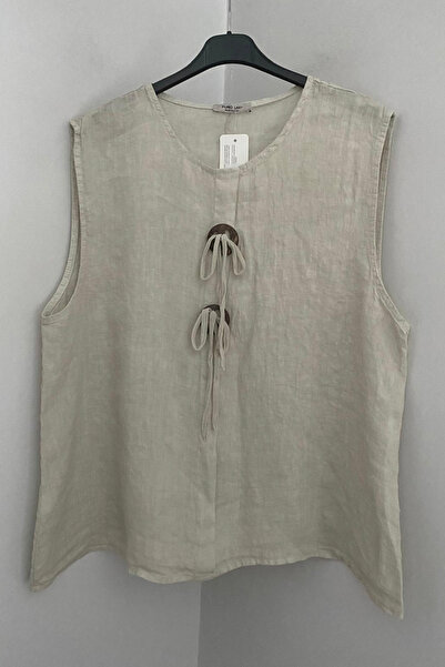 AYASOFYA OTANTIK Kadın İtalyan Bej Yuvarlak Yaka Düz Desen Toka Detaylı Kolsu...