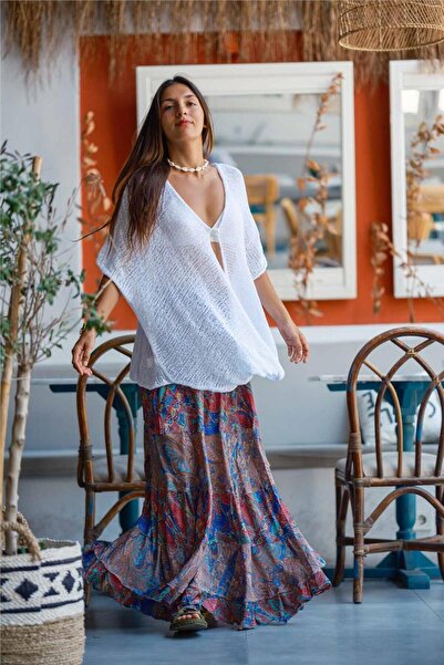 Miss Boheme Red Color Bohemian Floral Patterned Silk Skirt