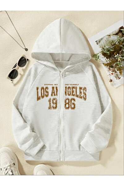 Daxia Kapşonlu LONANGELES 1986 BASKILI Mevsimlik Gri Hırka ( YENİ ÜRÜN )