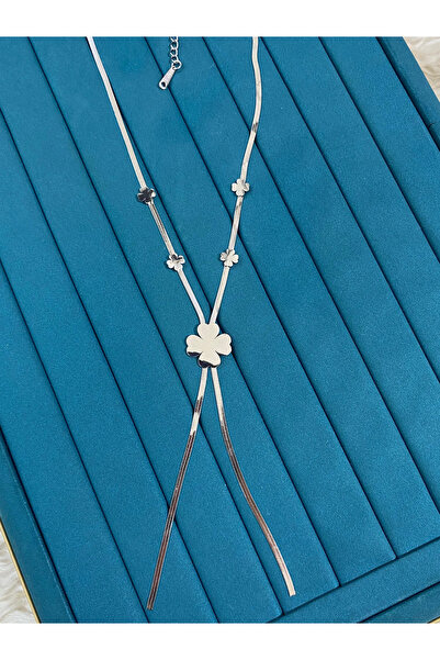 Çelik Şans Yoncası Uzun Lariat Kolye