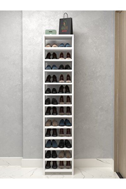 Kenzlife Kapaklı Ayakkabılık Bosnevi Mat Beyaz Sunta 183*040*30 Yirmidört Çift Ayakkabı Kapasitesi Arkalıksız