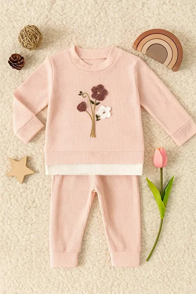 krm kerem bebe Flower Embroidered Baby Girl Double Set