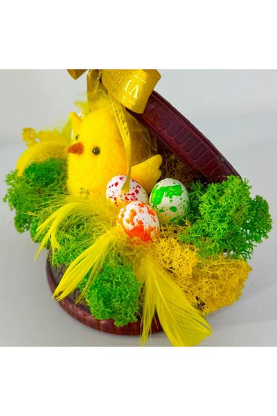 velve Handmade Easter decoration, with lichens and decorative elements, in a vintage wooden chest 11x 8 cm