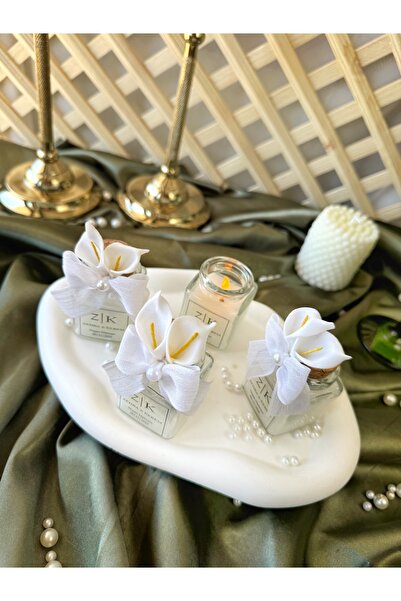 Gami Handmade Cam Kavanoz Zambak Çiçekli Mum Söz, Nişan, Nikah, Düğün, Kına Hediyelik -15 Adet