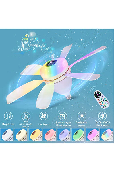 Kılıforyum Bluetooth Hoparlörlü RGB LED Işıklı Sessiz Motor 6 Kanat Gece Modlu Akıllı E27 DUY Tavan Vantilatörü