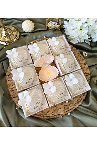 Gami Handmade Islak Ortanca Detaylı İncili İstiridye Mum Söz, Nişan, Nikah, Doğum günü, Düğün, Hediyelik -15 Adet