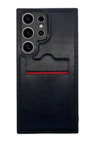 DESİNGSHOP Samsung Galaxy S24 Ultra Kartlıklı Lüx Deri Kılıf Siyah