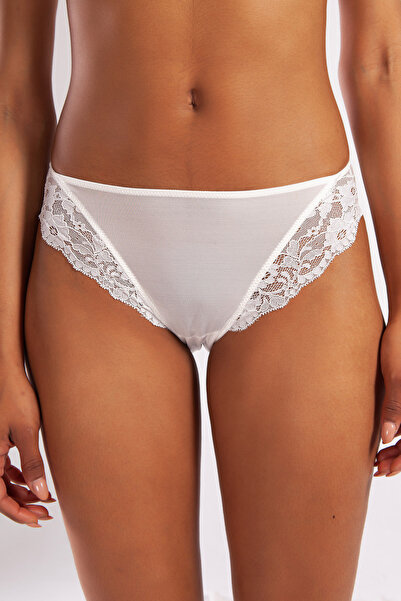FTA TİCARET Golshan Goldy Mini Slip, Women's Lace Ecru Panties