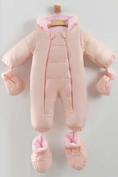 PODİUM GİYİM Trend New Cute Stylish Winter Plush Hooded Girl Cosmonaut Jumpsuit with Removable Feet/Gloves