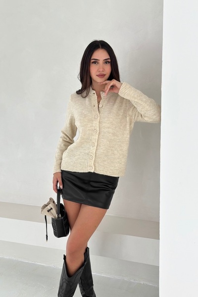Noi Belis Soft Textured Crew Neck Knitwear Cardigan Aw25Hi0001