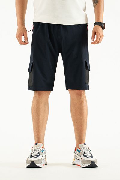 Souris Men's Navy Blue Pocket Detailed Breathable Lycra Fabric Outdoor Capri Shorts