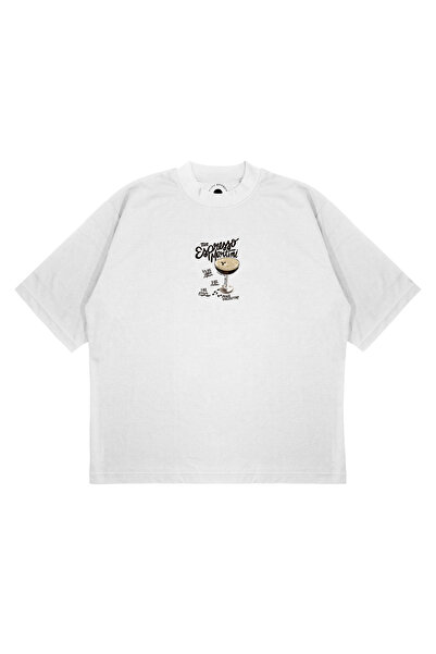 PURE EFFECT تي شيرت للجنسين كبير الحجم مطبوع عليه كوكتيل إسبرسو من القماش السميك