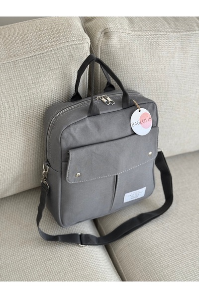BAGLOVİS Multi Pocket Canvas Medium Size Gray Backpack En25 Boy30