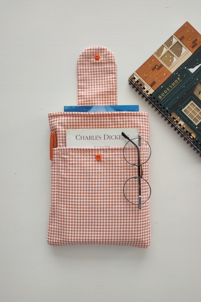 Outlet Çarşım Gingham Pocket Book Case Fiber Filled Book Lover Gift