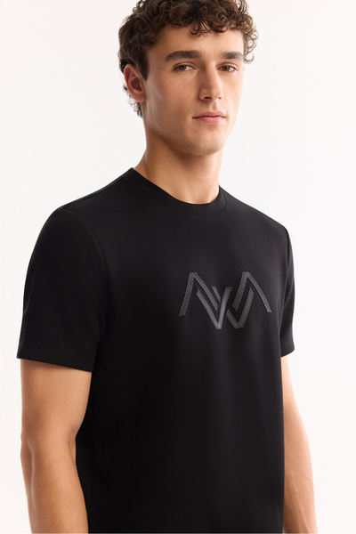 Avva Men's Black Bi-Stretch Printed Interlock T-Shirt A52Y1016