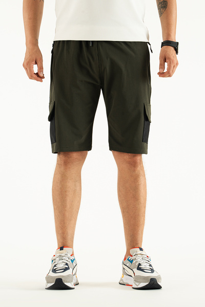 Souris Men's Khaki Pocket Detailed Breathable Lycra Fabric Outdoor Capri Shorts