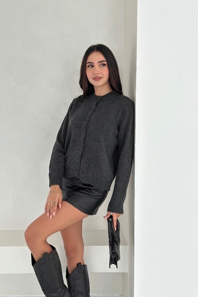 Noi Belis Soft Textured Crew Neck Knitwear Cardigan Aw25Hi0001