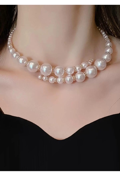CAŞ DEKORASYON White Color Pearl Choker Necklace