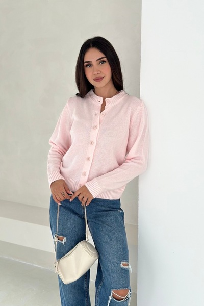Noi Belis Soft Textured Crew Neck Knitwear Cardigan Aw25Hi0001